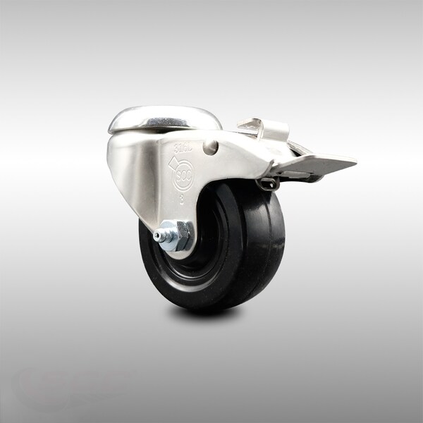 3 Inch 316SS Hard Rubber Wheel Swivel Bolt Hole Caster with Total Lock Brake SCC
